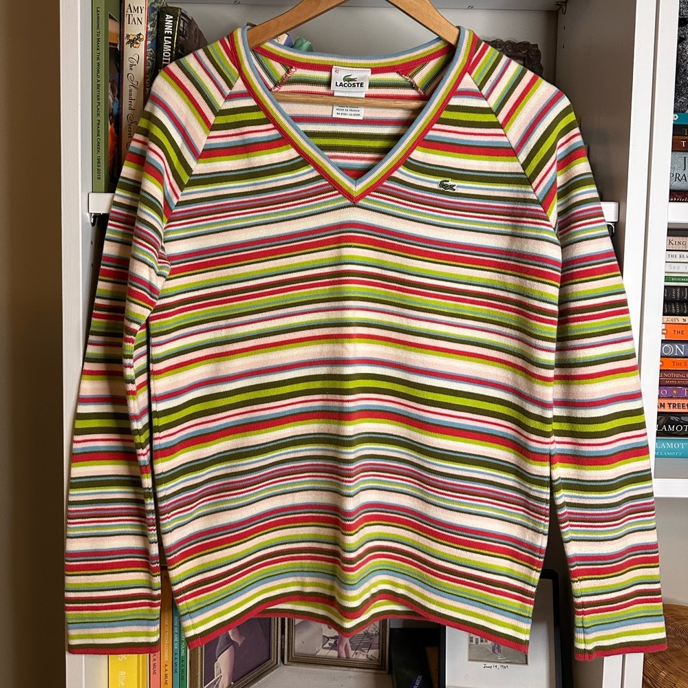 Lacoste Vintage V-Neck cotton Sweater.  Size M